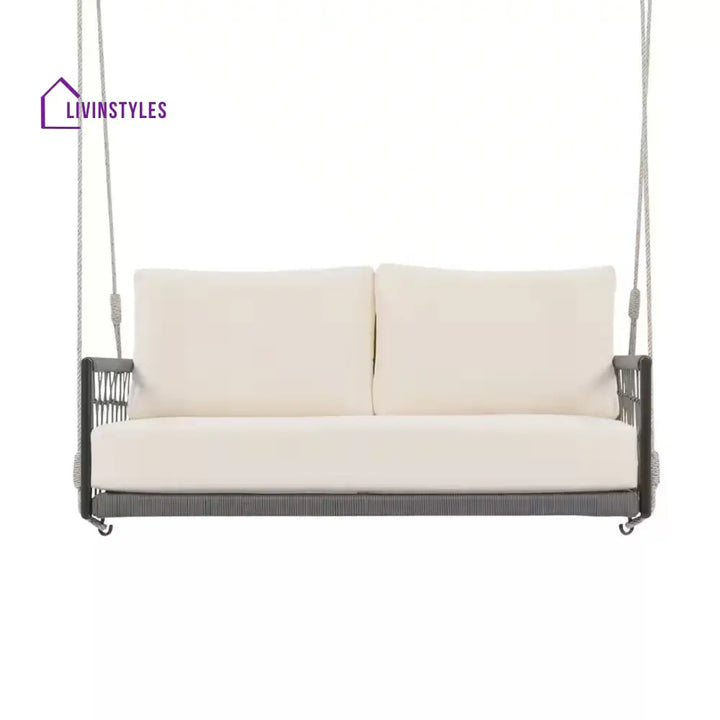 Rosario Double Seater Hanging Swing Without Stand For Balcony Garden Swing Braided & Rope - Black + Beige - Swings