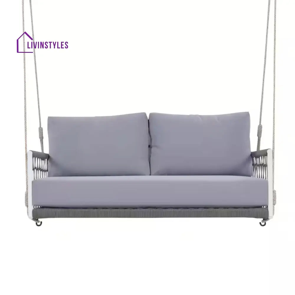 Rosario Double Seater Hanging Swing Without Stand For Balcony Garden Swing Braided & Rope - Grey + White - Swings