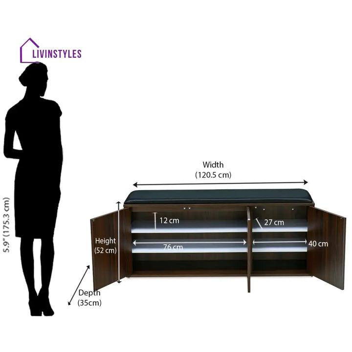 Viktor 3 Door Engineered Wood Shoe Cabinet (Walnut) Home Furniture