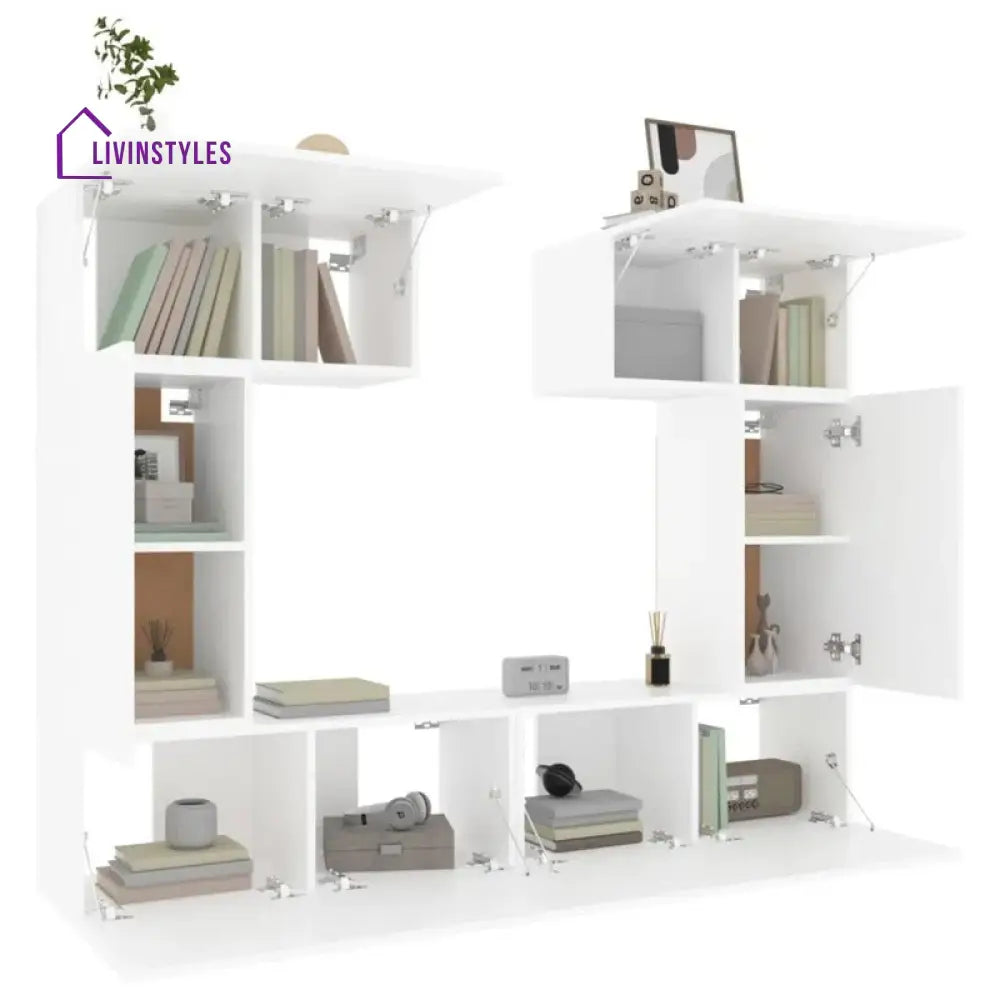 Rose Wall Mounted White Finish Tv Unit Stand for Living Room