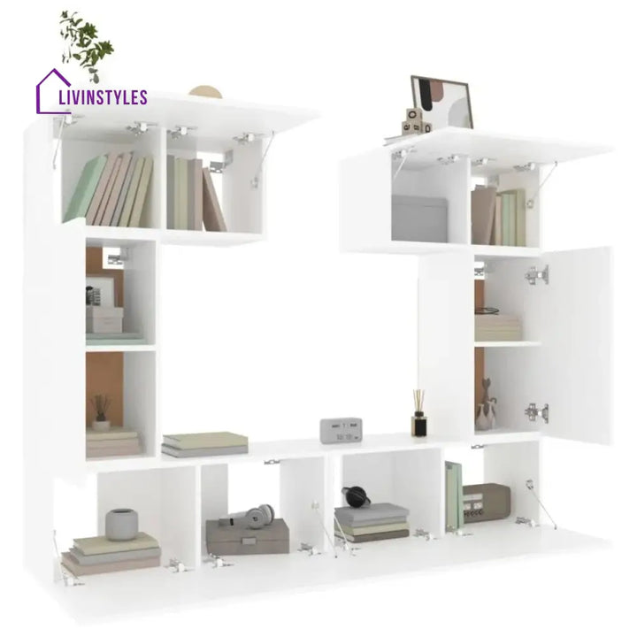 Rose Wall Mounted White Finish Tv Unit Stand for Living Room