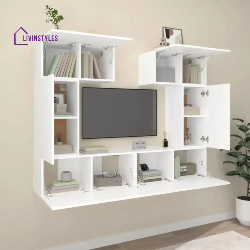 Rose Wall Mounted White Finish Tv Unit Stand for Living Room
