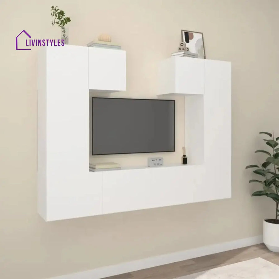 Rose Wall Mounted White Finish Tv Unit Stand for Living Room