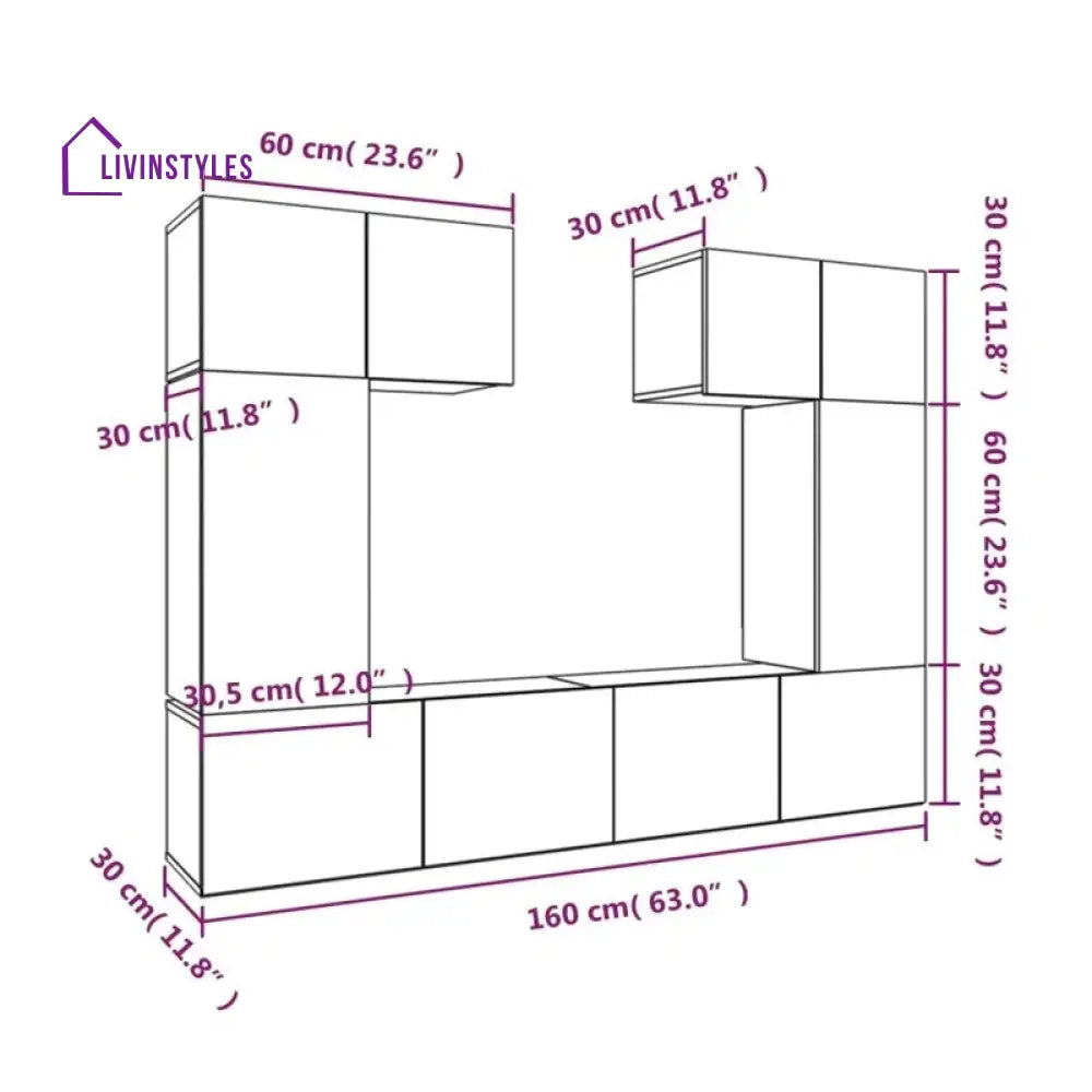 Rose Wall Mounted White Finish Tv Unit Stand for Living Room