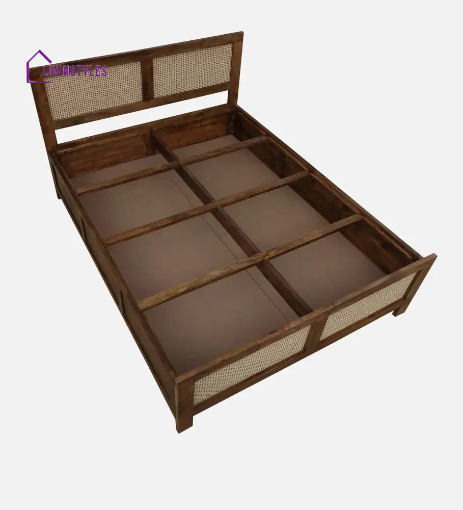 Rosie Mango Wood King Size Bed In Teak Finish | Cane Weaving Work