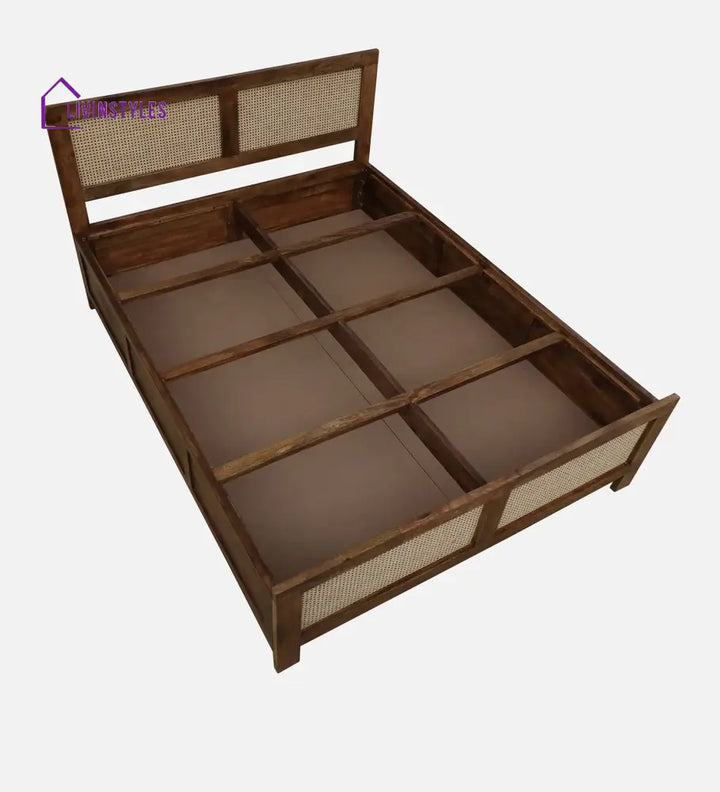Rosie Mango Wood King Size Bed In Teak Finish | Cane Weaving Work