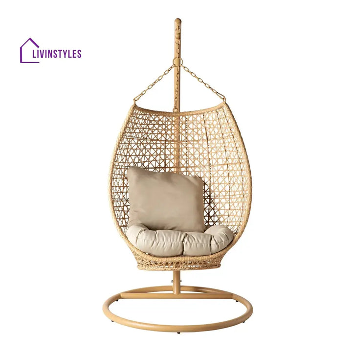 Rosie Single Seater Hanging Swing With Stand For Balcony Garden (Honey) - Swings