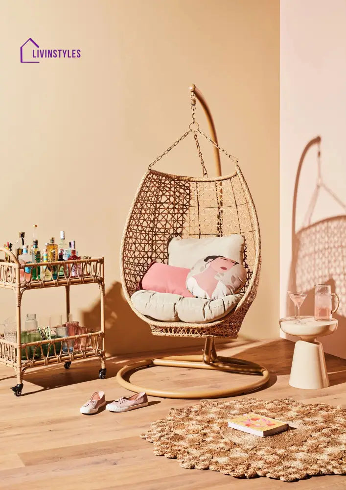 Rosie Single Seater Hanging Swing With Stand For Balcony Garden (Honey) - Swings