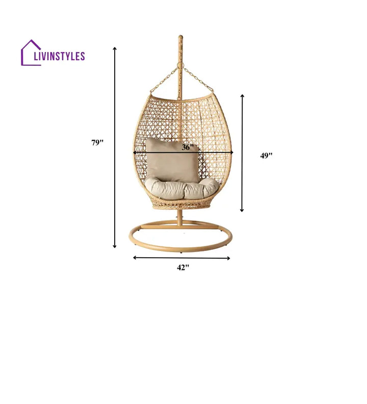 Rosie Single Seater Hanging Swing With Stand For Balcony Garden (Honey) - Swings