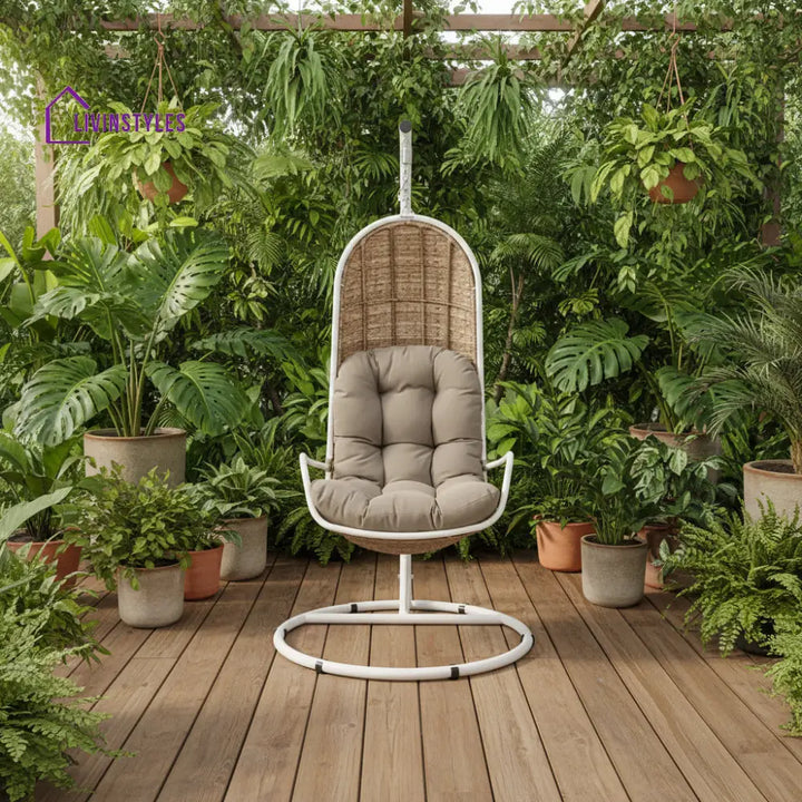 Rossi Single Seater Hanging Swing With Stand For Balcony Garden Swing (Sea shell) - Swings
