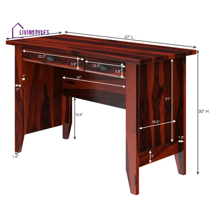 Adahy Solid Sheesham Wood 2 Drawer Study Desk