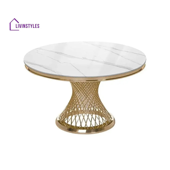Rostislav Stainless Steel 6 Seater Dining Table Set | Marble Top