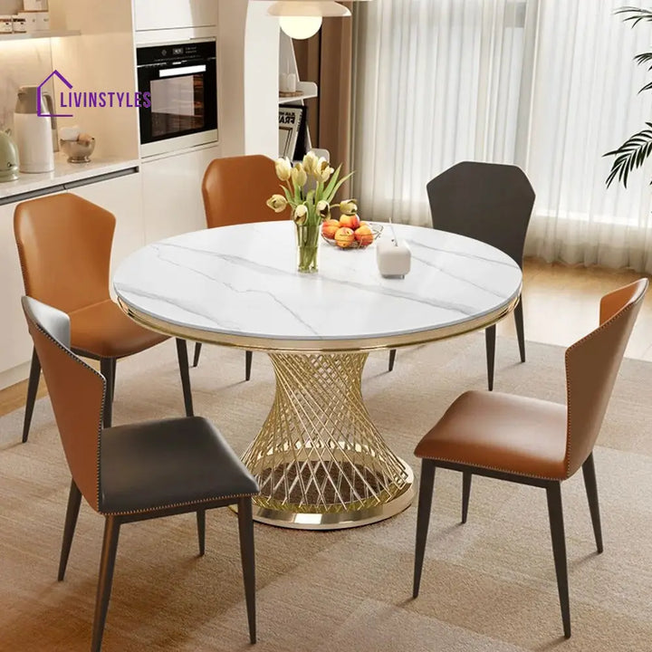 Rostislav Stainless Steel 6 Seater Dining Table Set | Marble Top