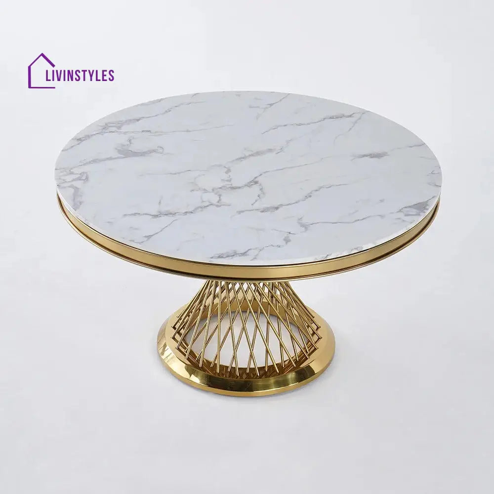 Rostislav Stainless Steel 6 Seater Dining Table Set | Marble Top