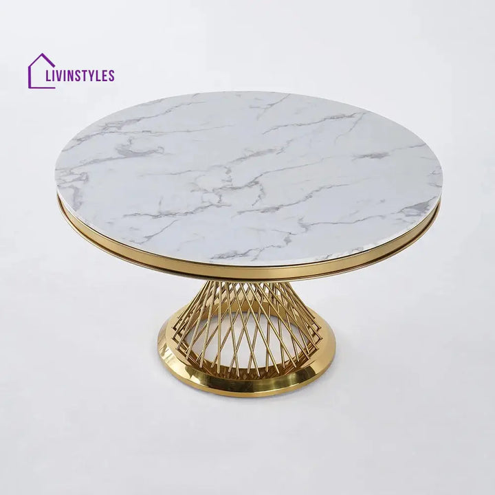 Rostislav Stainless Steel 6 Seater Dining Table Set | Marble Top