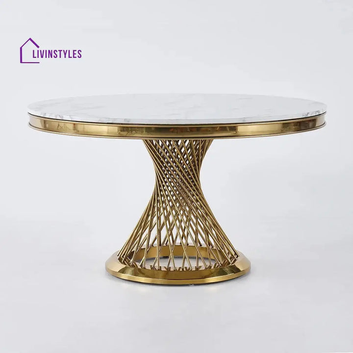 Rostislav Stainless Steel 6 Seater Dining Table Set | Marble Top