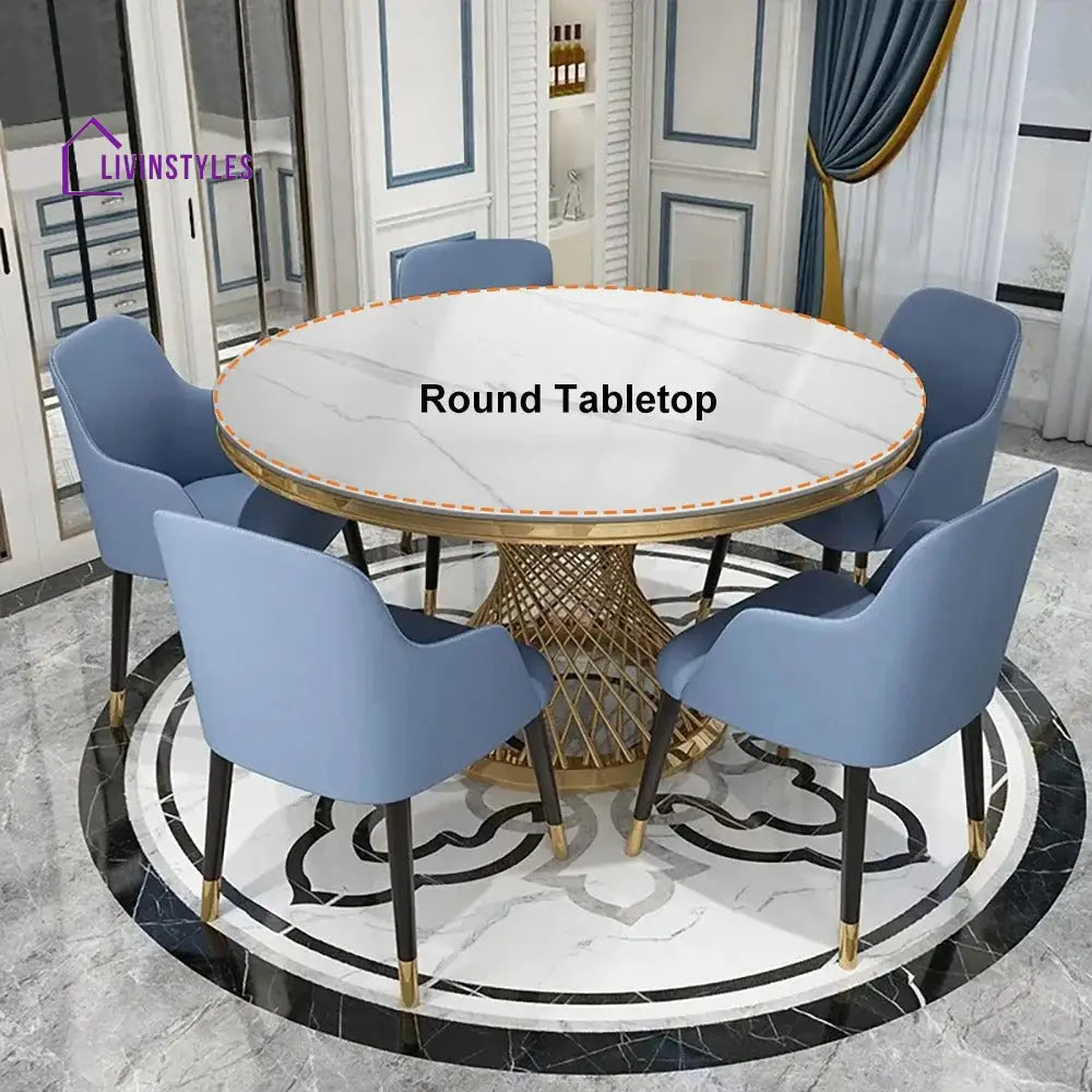 Rostislav Stainless Steel 6 Seater Dining Table Set | Marble Top