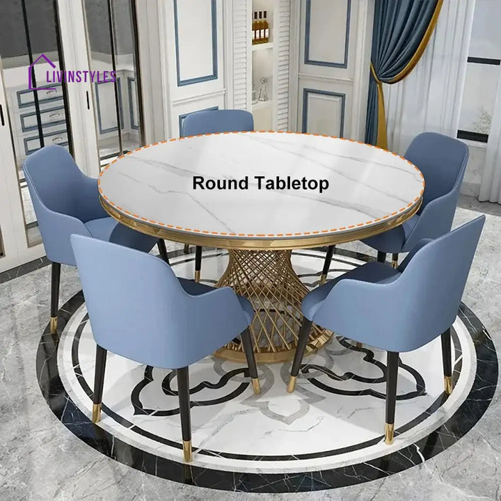 Rostislav Stainless Steel 6 Seater Dining Table Set | Marble Top