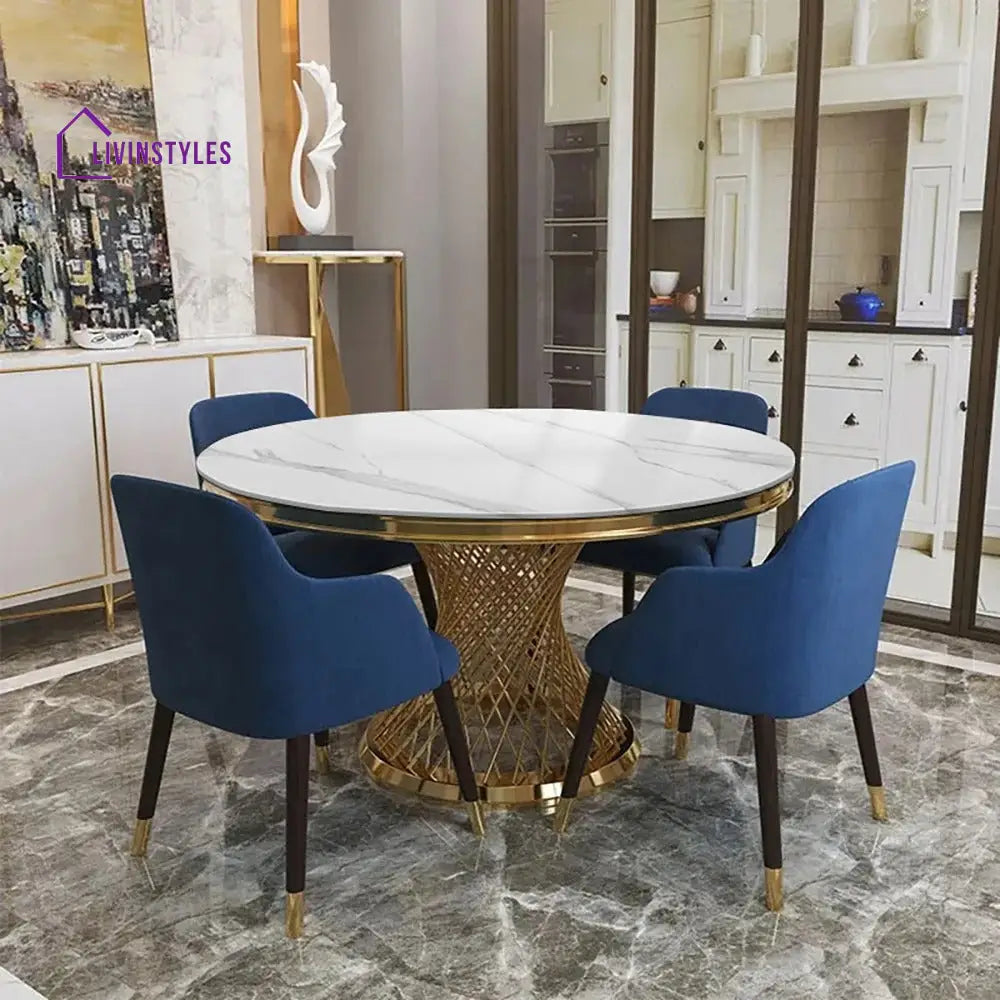 Rostislav Stainless Steel 6 Seater Dining Table Set | Marble Top