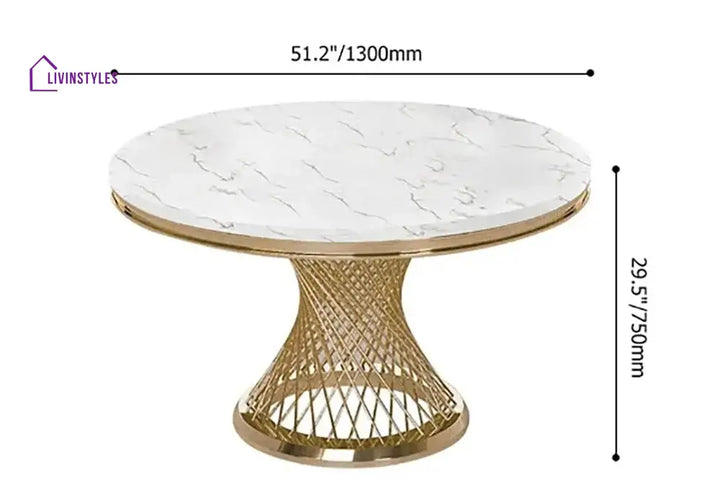 Rostislav Stainless Steel 6 Seater Dining Table Set | Marble Top