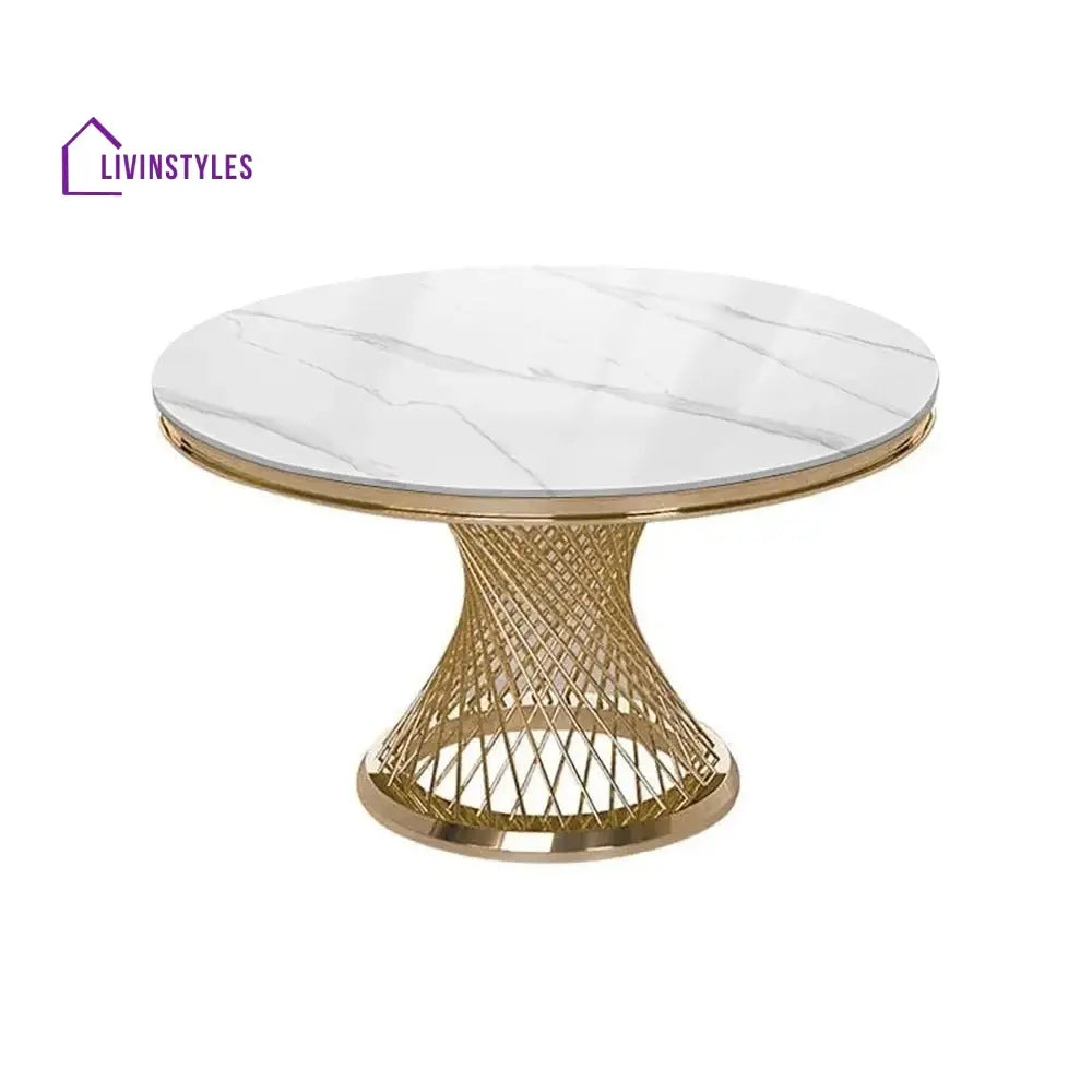 Rostislav Stainless Steel 6 Seater Dining Table Set | Marble Top