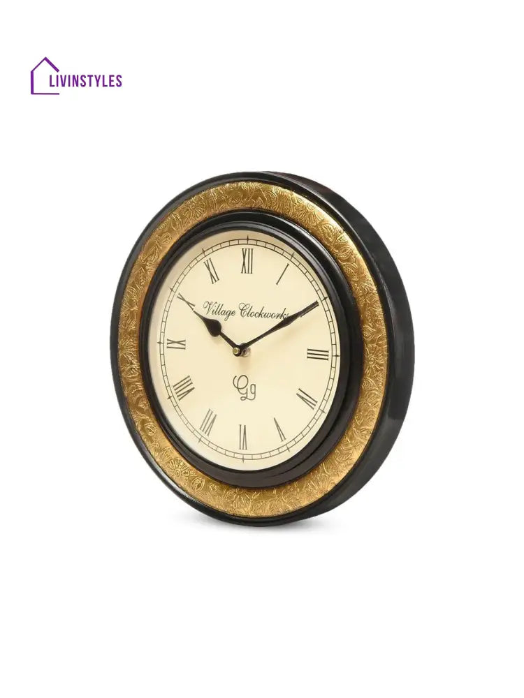 Round Embossed Brass 12 Inches Wall Clock