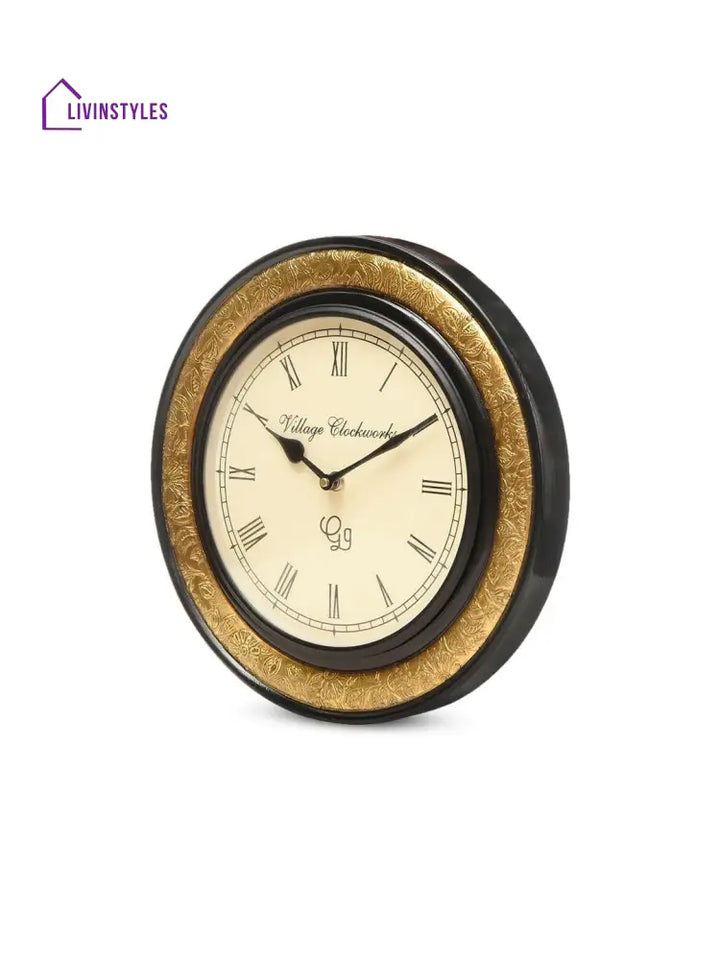 Round Embossed Brass 12 Inches Wall Clock
