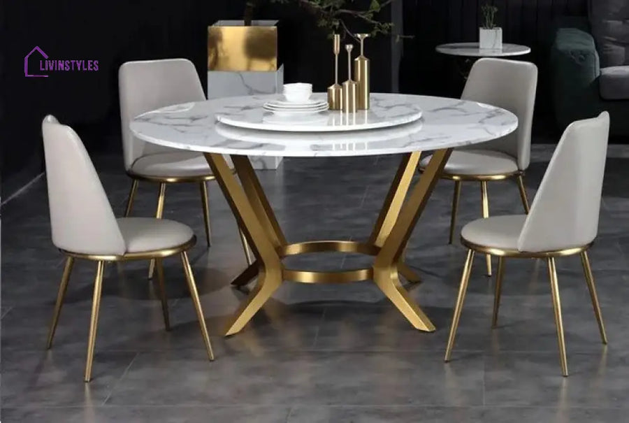 Round Marble Dining Table and Chairs White Marble