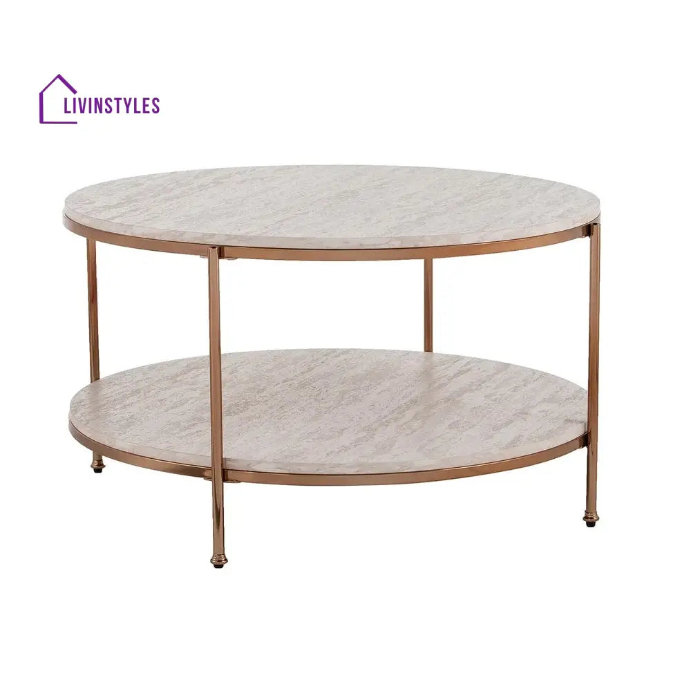 Round Metal Copper Round Coffee Table In Shiny Golden Edge Table