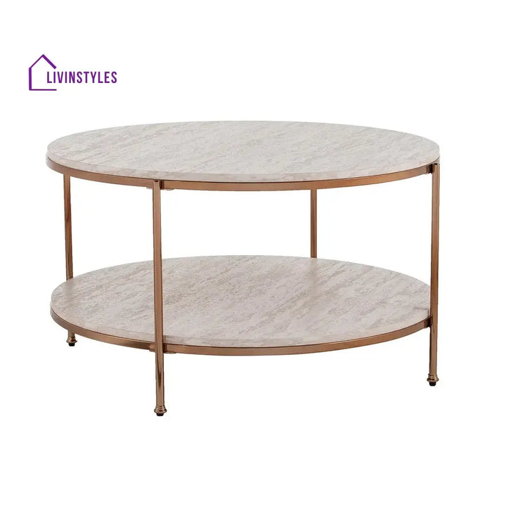 Round Metal Copper Round Coffee Table In Shiny Golden Edge Table