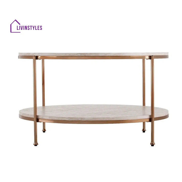 Round Metal Copper Round Coffee Table In Shiny Golden Edge Table