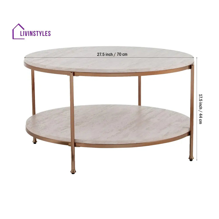 Round Metal Copper Round Coffee Table In Shiny Golden Edge Table