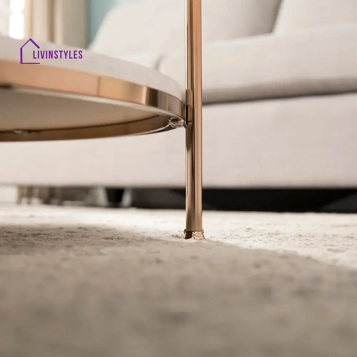 Round Metal Copper Round Coffee Table In Shiny Golden Edge Table