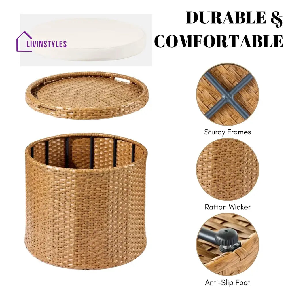 Round Wicker Ottoman for Patio & Backyard