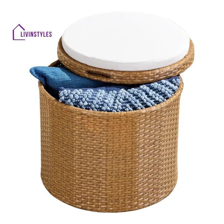 Round Wicker Ottoman for Patio & Backyard