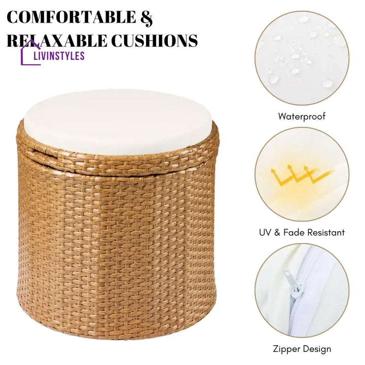 Round Wicker Ottoman for Patio & Backyard