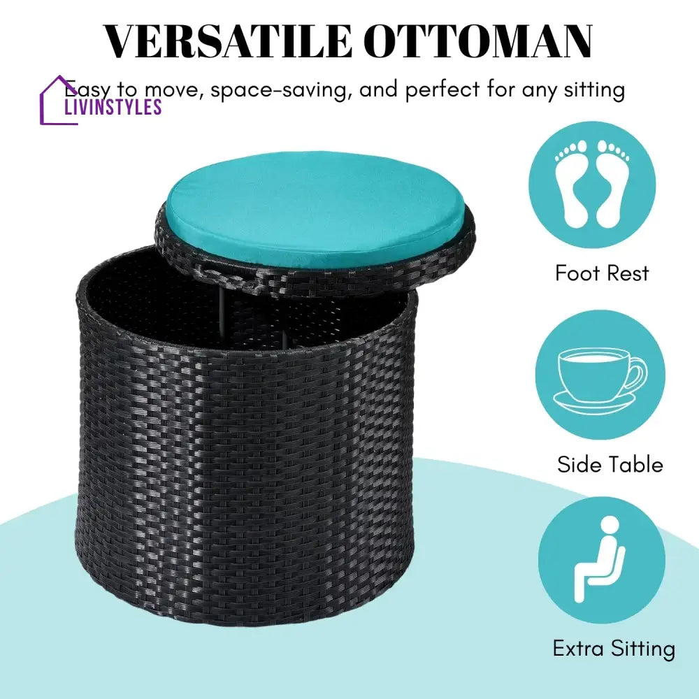 Round Wicker Ottoman for Patio & Backyard - Footrest