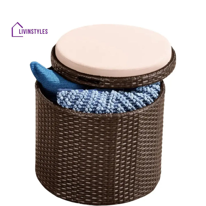 Round Wicker Ottoman for Patio & Backyard - Footrest