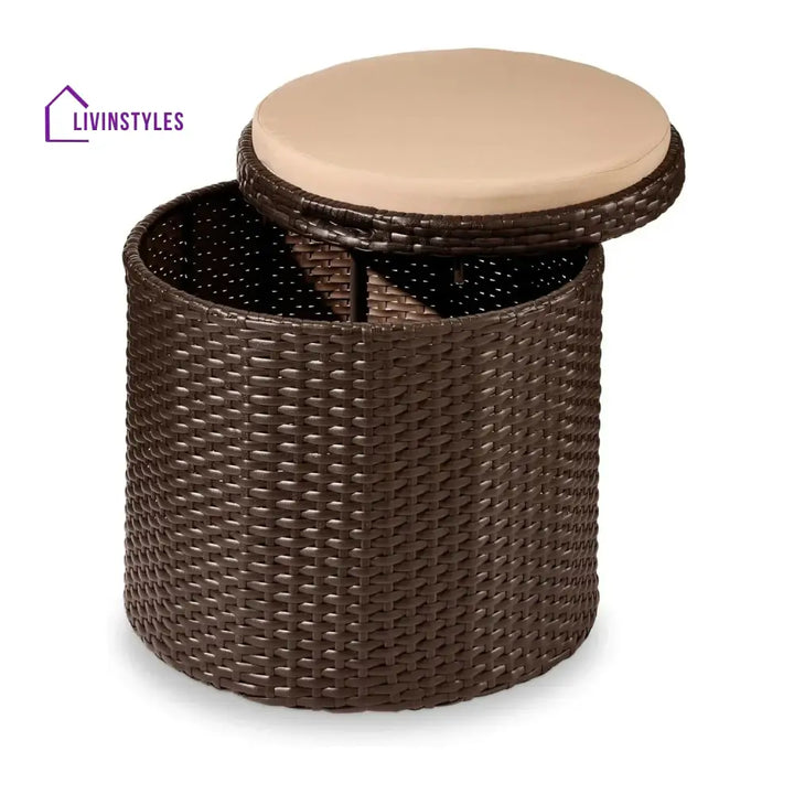 Round Wicker Ottoman for Patio & Backyard - Footrest