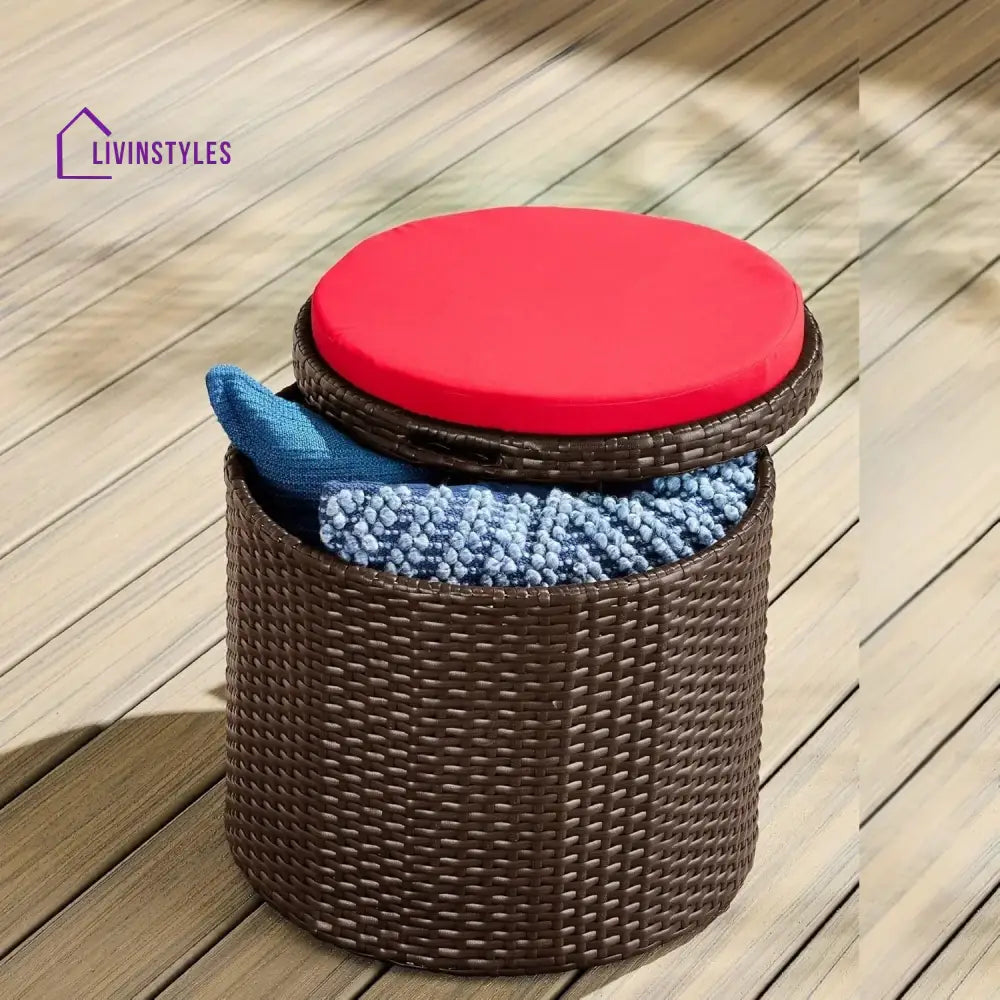 Round Wicker Ottoman for Patio & Backyard - Footrest