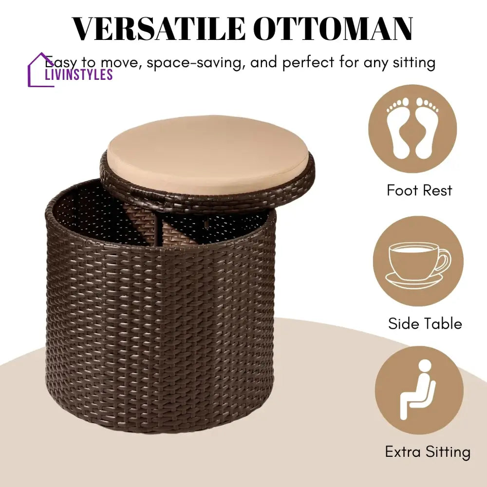 Round Wicker Ottoman for Patio & Backyard - Footrest