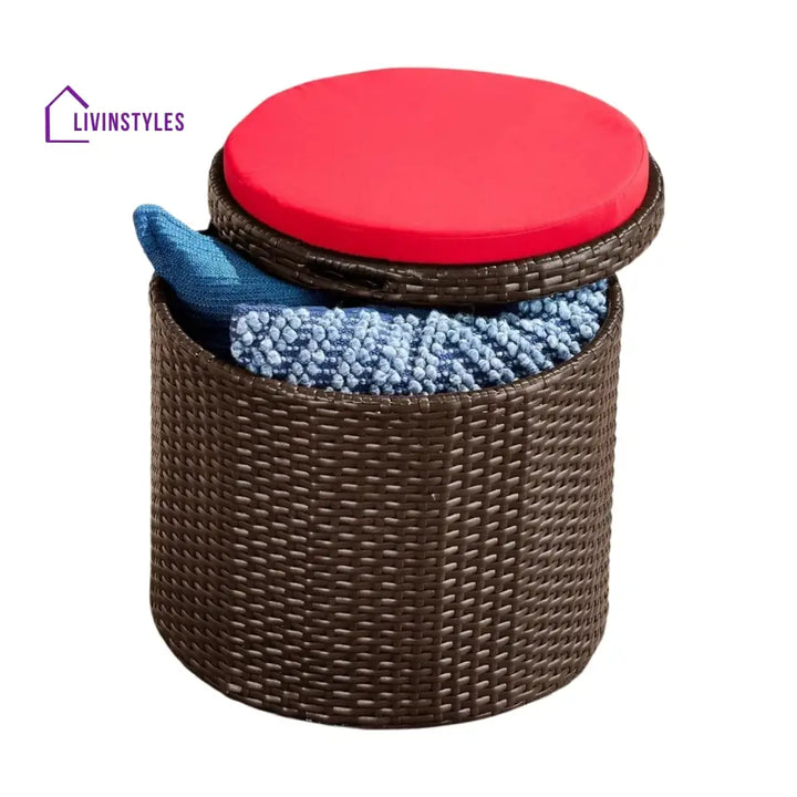 Round Wicker Ottoman for Patio & Backyard - Footrest