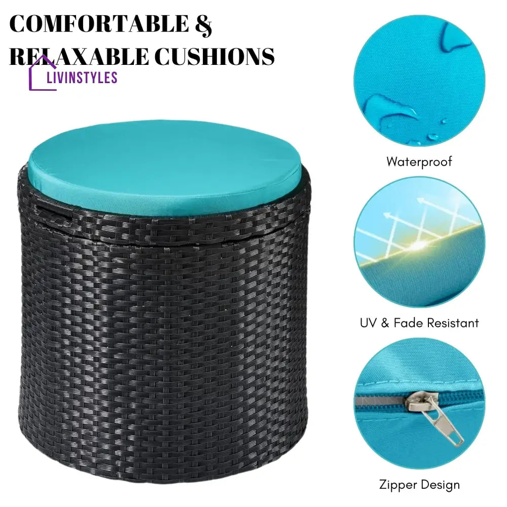 Round Wicker Ottoman for Patio & Backyard - Footrest
