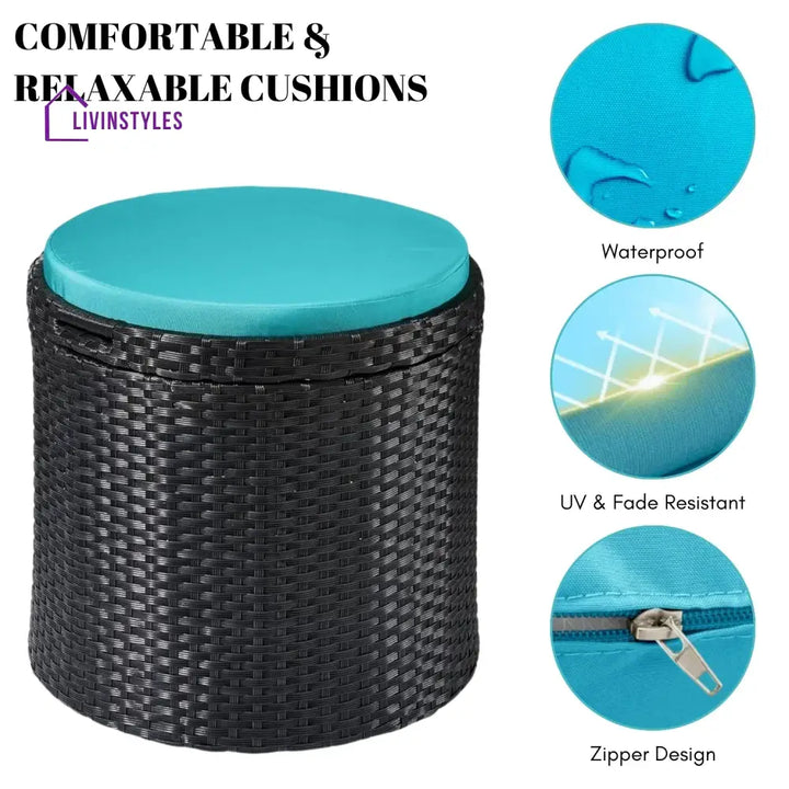 Round Wicker Ottoman for Patio & Backyard - Footrest
