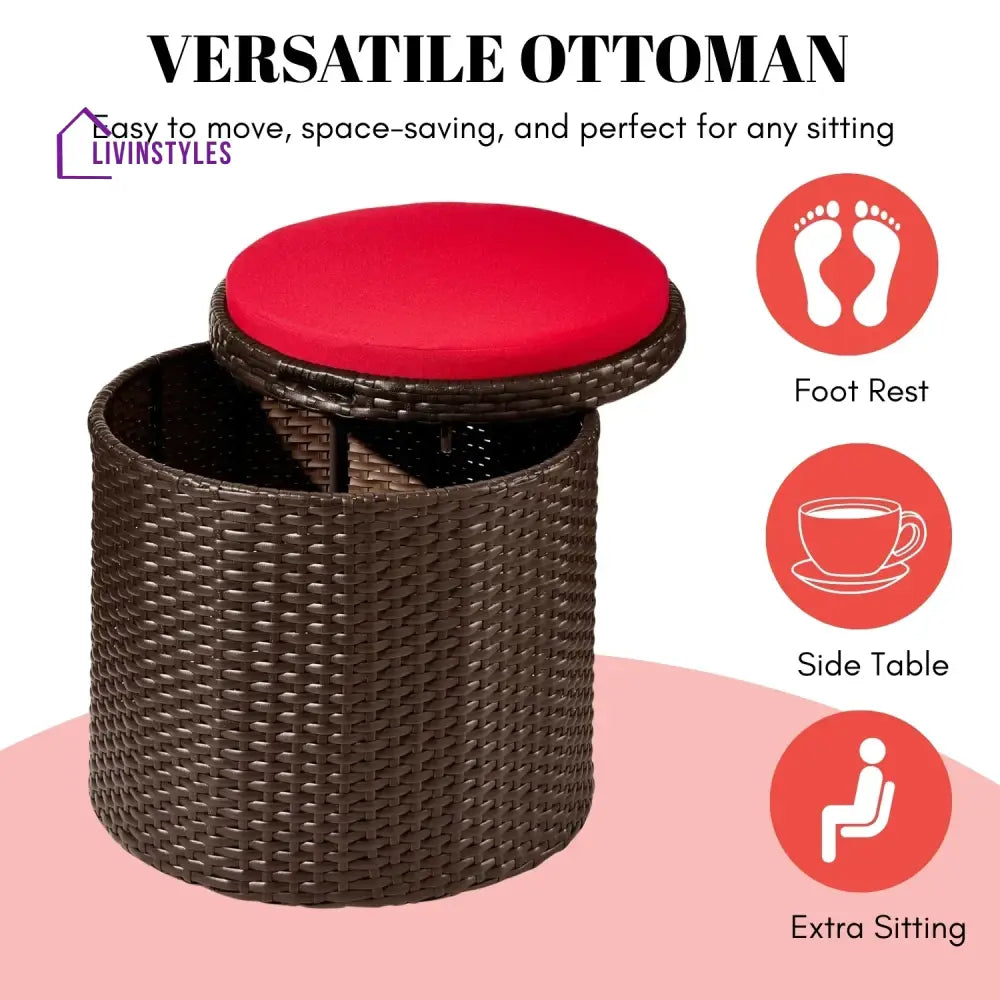 Round Wicker Ottoman for Patio & Backyard - Footrest
