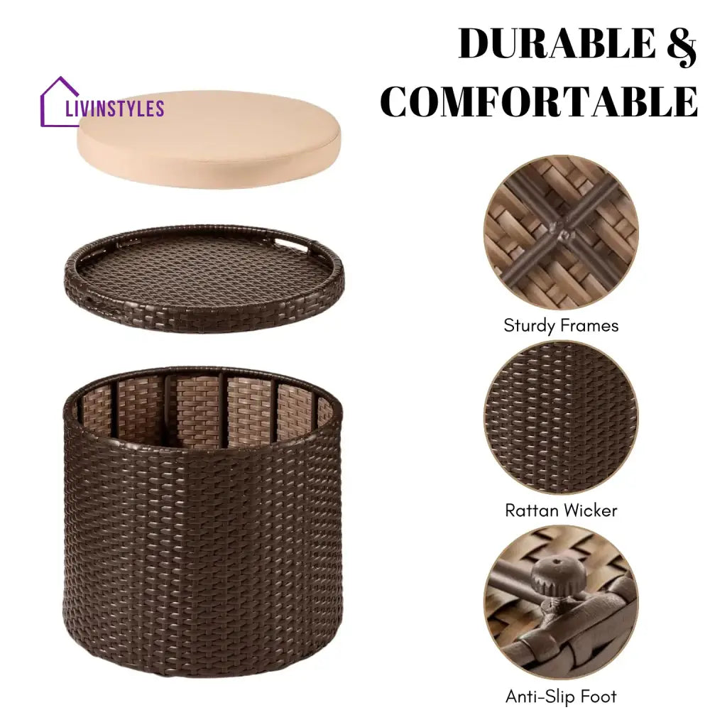 Round Wicker Ottoman for Patio & Backyard - Footrest