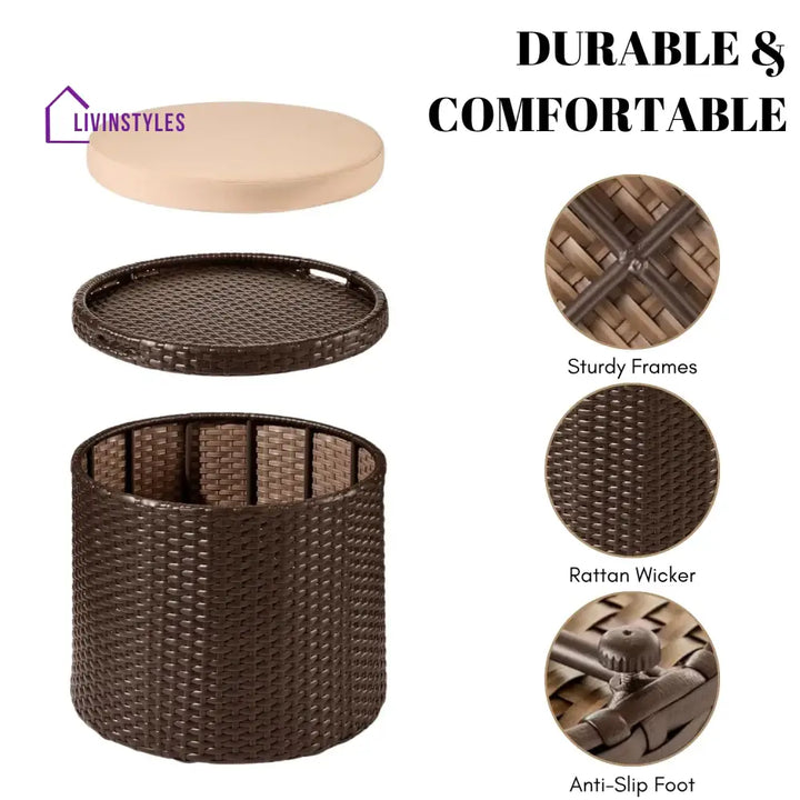 Round Wicker Ottoman for Patio & Backyard - Footrest