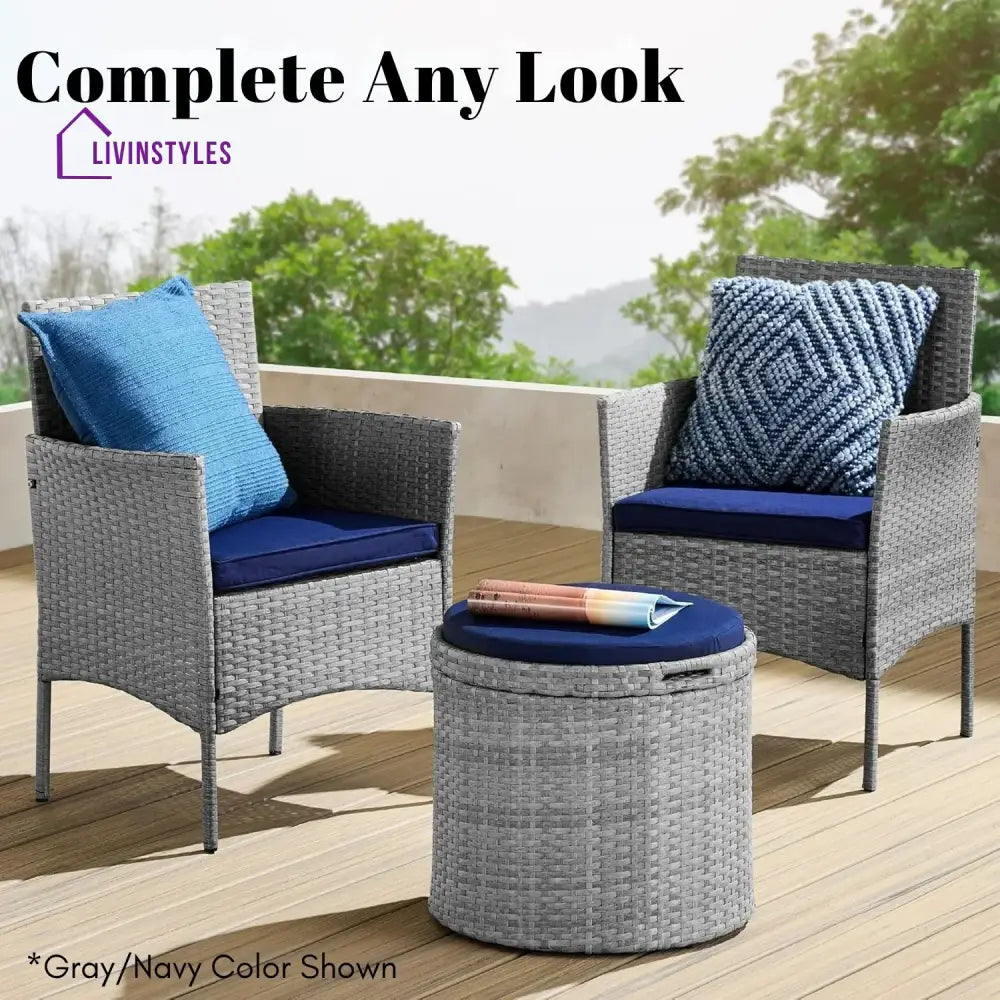 Round Wicker Ottoman for Patio & Backyard - Footrest