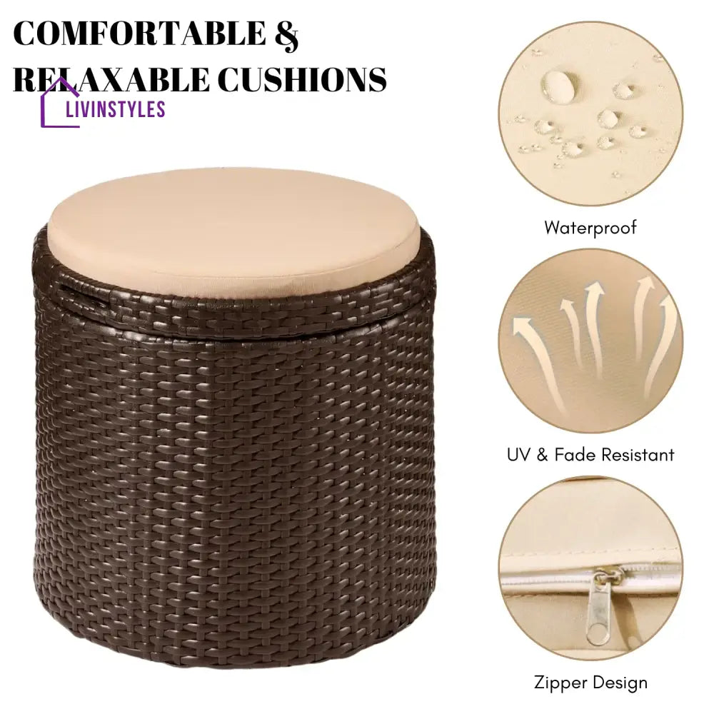 Round Wicker Ottoman for Patio & Backyard - Footrest