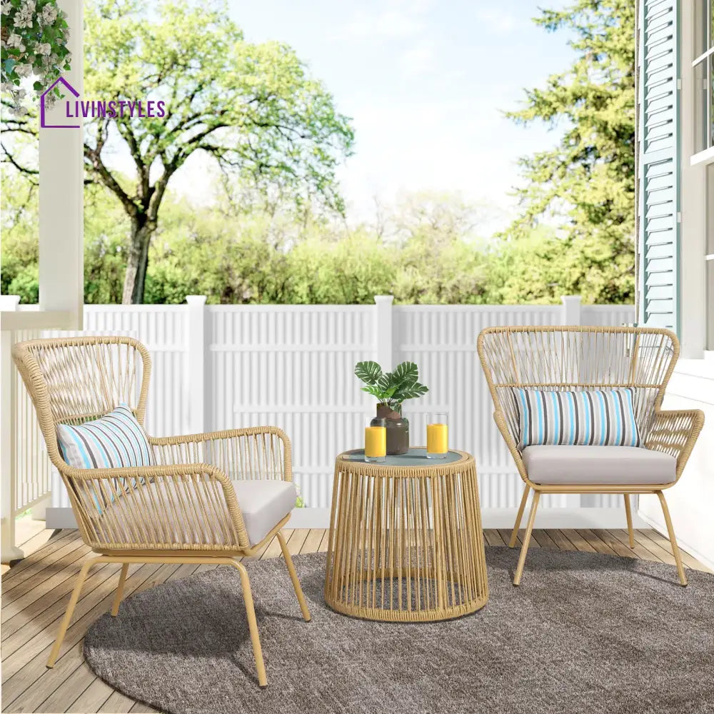 Row Outdoor Patio Seating Set 2 Chairs and 1 Table Set (Khaki) - Coffee Table Sets